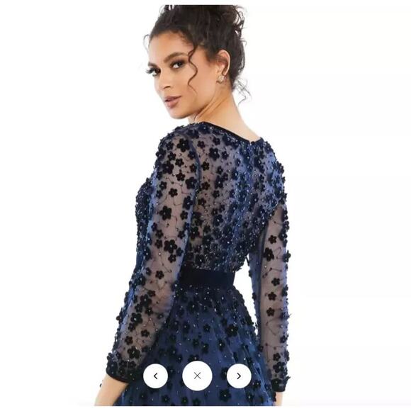 Mac Duggal Embellished Illusion High Neck Long Sleeve Fit & Flare Dress 12 NWT - Picture 4 of 13